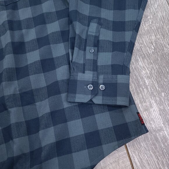 RSVLTS x Borland Flannel Mens Blue Check Shirt Size 3XL Long Sleeve Button Top - Picture 3 of 6